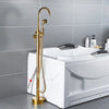 Antique Brass Floor Standing Bathtub Filler with Hand Shower Faucet
