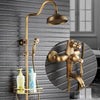 Antique Brass Mixer Valve Shower Set One Handle with Storage Holder