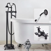 Antique Double Tube Handle Bathtub Faucet Set With Rainfall Handshower