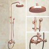 Antique Red Copper Wall Mounted Dual Handles Shower Head Faucet Set