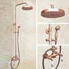 Antique Red Copper Wall Mounted Dual Handles Shower Head Faucet Set