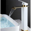 Basin Faucet Gold and White Waterfall Faucet Brass Bathroom Faucet
