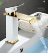 Basin Faucet Gold and White Waterfall Faucet Brass Bathroom Faucet