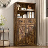 Bathroom Cabinet with 2 Barn Doors Open Shelves Floor Storage Cabinet