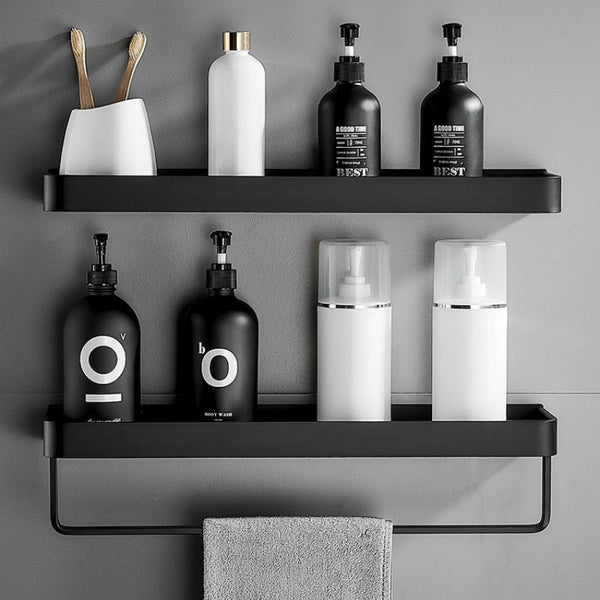 No Drills, No Mess – Wall Mounted Adhesive Shower Shelf, Matte Black, Rustproof Stainless Steel, 11.8x5.1 Inches