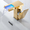 Brass LED Waterfall Bathroom Basin Faucet Cold Hot Water Mixer Tap