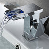 Brass LED Waterfall Bathroom Basin Faucet Cold Hot Water Mixer Tap