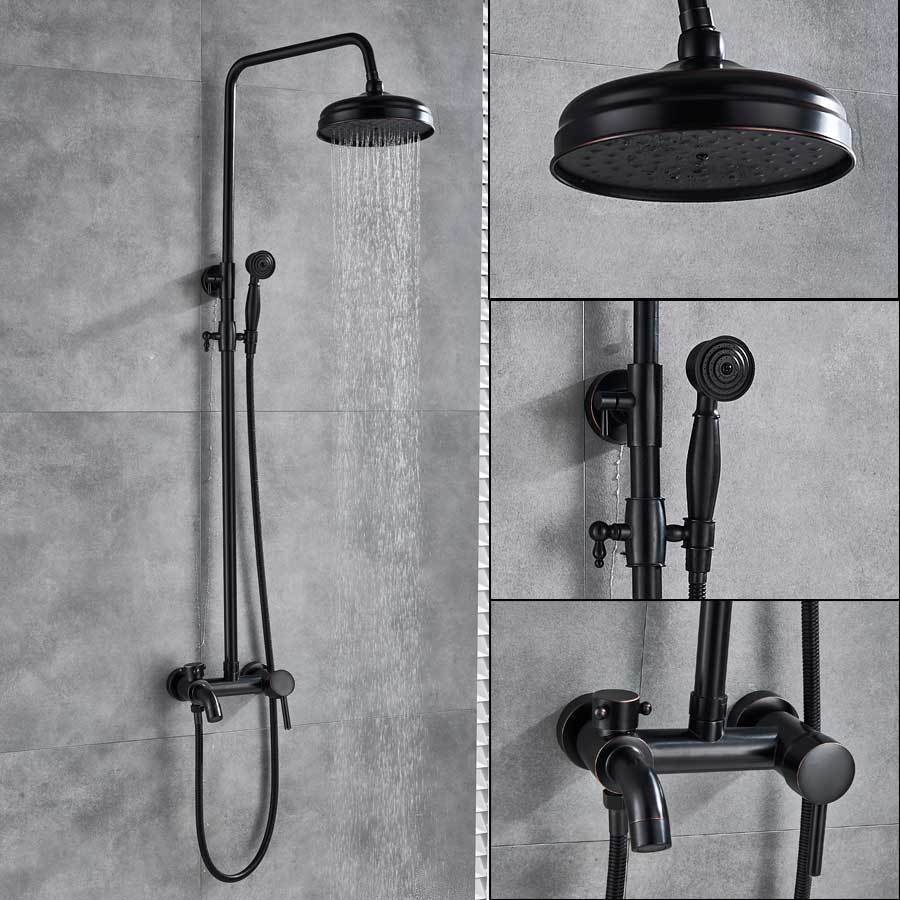Boyel Living Exposed Pipe Complete Shower System 1-Spray Patterns with 2.5 GPM 8 in. Wall Mount Dual Shower Heads in Matte Black MS-BL-A3813-MB | Rain Shower System 8 Inch Shower Faucet Set Complete Wall Mounted | 浴室水栓用パーツ | Generic