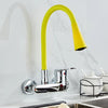 Brass Wall-Mounted Kitchen Faucet Dual-Hole Hot Cold Water Mixer Tap