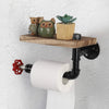 Cast Iron and Wood Toilet Paper Holder with Shelf Bathroom Organizer