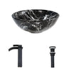 Ceramic Bathroom Sink Set Basin with Matte Black Faucet Pop-Up Drain