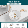 Ceramic Bathroom Vessel Sink with Gold Edge Countertop Vanity Sink