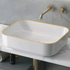 Ceramic Modern Style Gold Rim Vessel Sink Above Counter Without Faucet