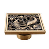 Copper Brass Floor Drains Square Flower Art Carved Toilet Drain Cover