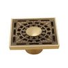 Copper Brass Floor Drains Square Flower Art Carved Toilet Drain Cover
