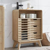 Curved Edge Slatted Sliding Door Small Bathroom Cabinet with Drawers