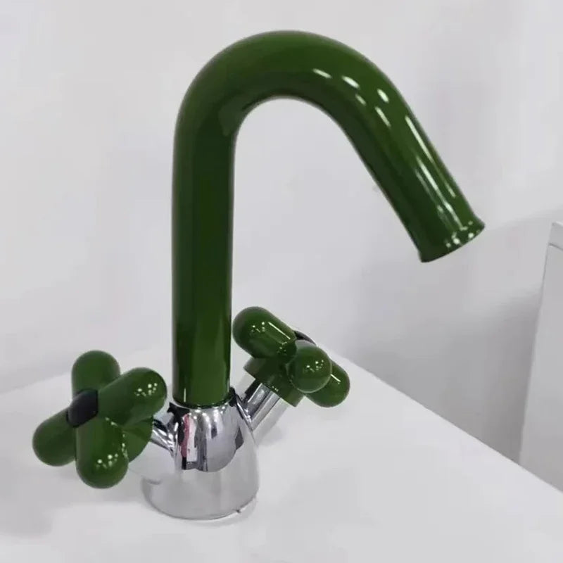 Cute Flower Double Handles Bathroom Kids Basin Sink Faucet Water