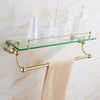 European Bathroom Towel Rack Brass Glass Double Shelf Cosmetic Rack