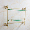 European Bathroom Towel Rack Brass Glass Double Shelf Cosmetic Rack