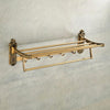 Foldable Antique Brass Towel Holder Double Towel Shelf With Hooks