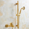 Gold Brass Bathroom Rainfall Shower Faucet Set Hot Cold Shower System