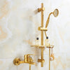 Gold Brass Bathroom Rainfall Shower Faucet Set Hot Cold Shower System