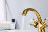 Gold Brass Double Handle Bathroom Basin Faucet Hot Cold Water Mixer