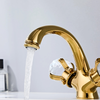 Gold Brass Double Handle Bathroom Basin Faucet Hot Cold Water Mixer