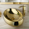 Gold Ceramic Bathroom Vessel Sink Bowl with Waterfall Faucet and Drain