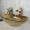 Gold Ceramic Bathroom Vessel Sink Bowl with Waterfall Faucet and Drain