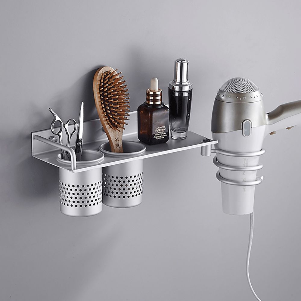 Hair Dryer Rack with Basket Bathroom Wall Shelf Hair Comb Brush Holder Index Bath