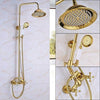 Index Bath Golden Brass Shower Faucet With Dual Handle 8' Rainfall Showerhead System Set