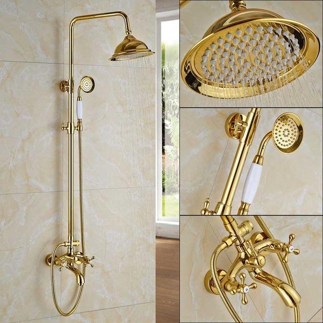 Gold Bathroom Rainfall Shower System with 10 Inch Shower Head 2024 and Handle Set