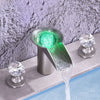 LED Bathroom Faucet Widespread Sink Tap Solid Brass Crystal Handles