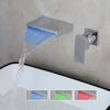 LED Waterfall Brass Bathtub Faucet Wall Mounted Bathroom Basin Tap