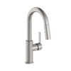 Lustrous Steel Single Hole Bar Faucet with Pull-Down Spray Lever Handle