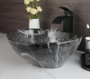 Marbled Ceramic Vessel Sink with Faucet and Drain Set Countertop Sink