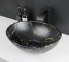 Marbled Ceramic Vessel Sink with Faucet and Drain Set Countertop Sink