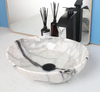 Marbled Ceramic Vessel Sink with Faucet and Drain Set Countertop Sink
