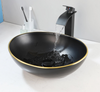 Marbled Ceramic Vessel Sink with Faucet and Drain Set Countertop Sink