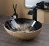Marbled Ceramic Vessel Sink with Faucet and Drain Set Countertop Sink