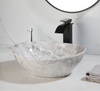 Marbled Ceramic Vessel Sink with Faucet and Drain Set Countertop Sink