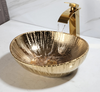 Marbled Ceramic Vessel Sink with Faucet and Drain Set Countertop Sink