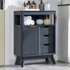 Modern Fluted Bathroom Floor Cabinet with Sliding Door Shelf Drawers