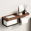 Modern Wooden Wall-Mounted Tissue Holder No-Drill Toilet Paper Holder