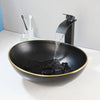 Oval Marbling Ceramic Vessel Sink Set Above Counter Basin with Faucet