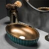 Nordic Bathroom Sink Green and Gold Round Oval Ceramic Washbasin