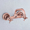 Red Copper Brass Wall Mounted Two Handles Levers Kitchen Sink Faucet