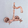 Red Copper Brass Wall Mounted Two Handles Levers Kitchen Sink Faucet