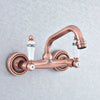 Red Copper Brass Wall Mounted Two Handles Levers Kitchen Sink Faucet